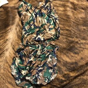 Camo silk teddy in size small